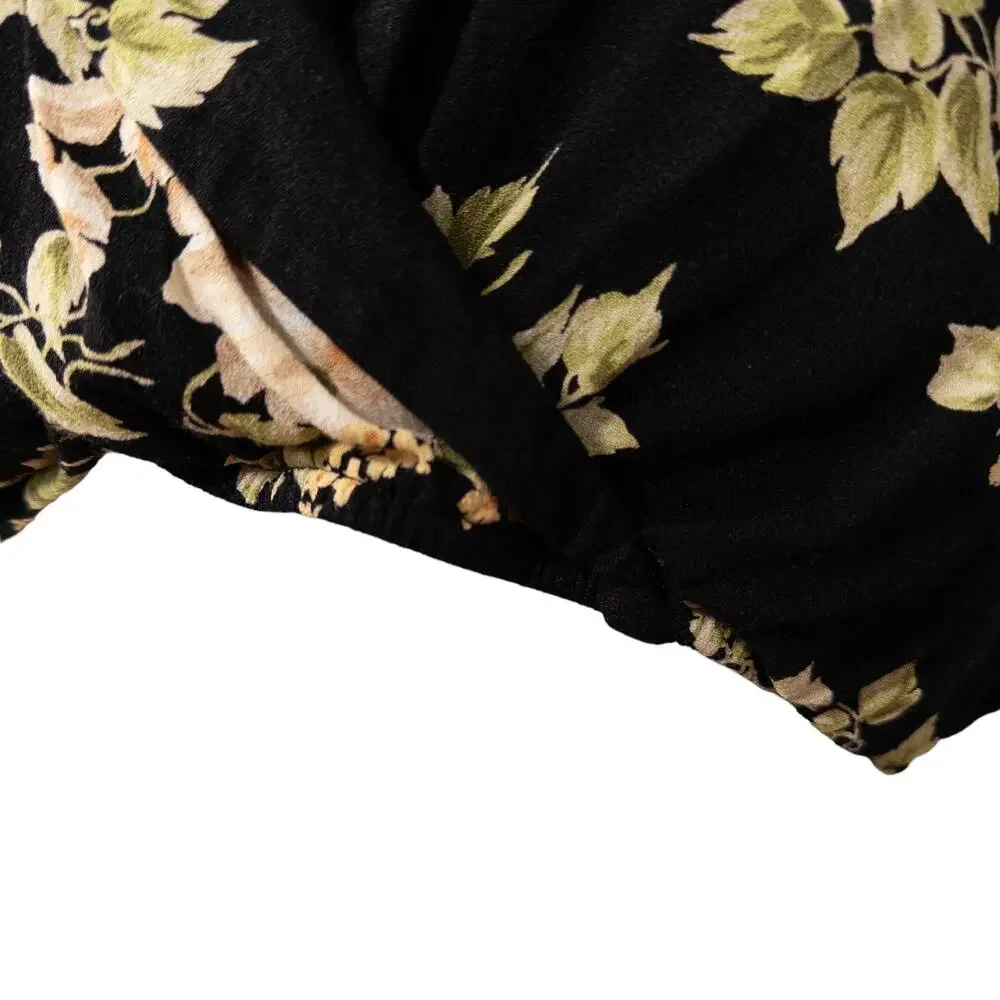 Reformation NEW Florian Short Sleeve Faux Wrap Crop Top Arielle Black Cream 12